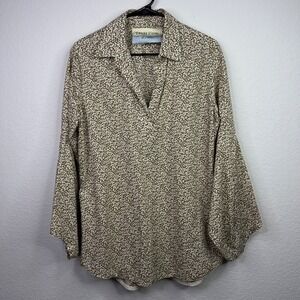Tish‎ Cox Shirt Womens XXL Floral V Neck Ballon Sleeve Boho Cottagecore Romantic